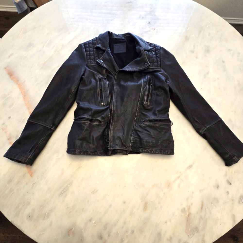 All Saints Conroy Leather Biker Jacket Men's Small